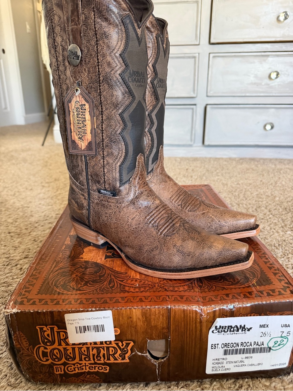 Brown Textured Leather Western Cowboy Boots for Men